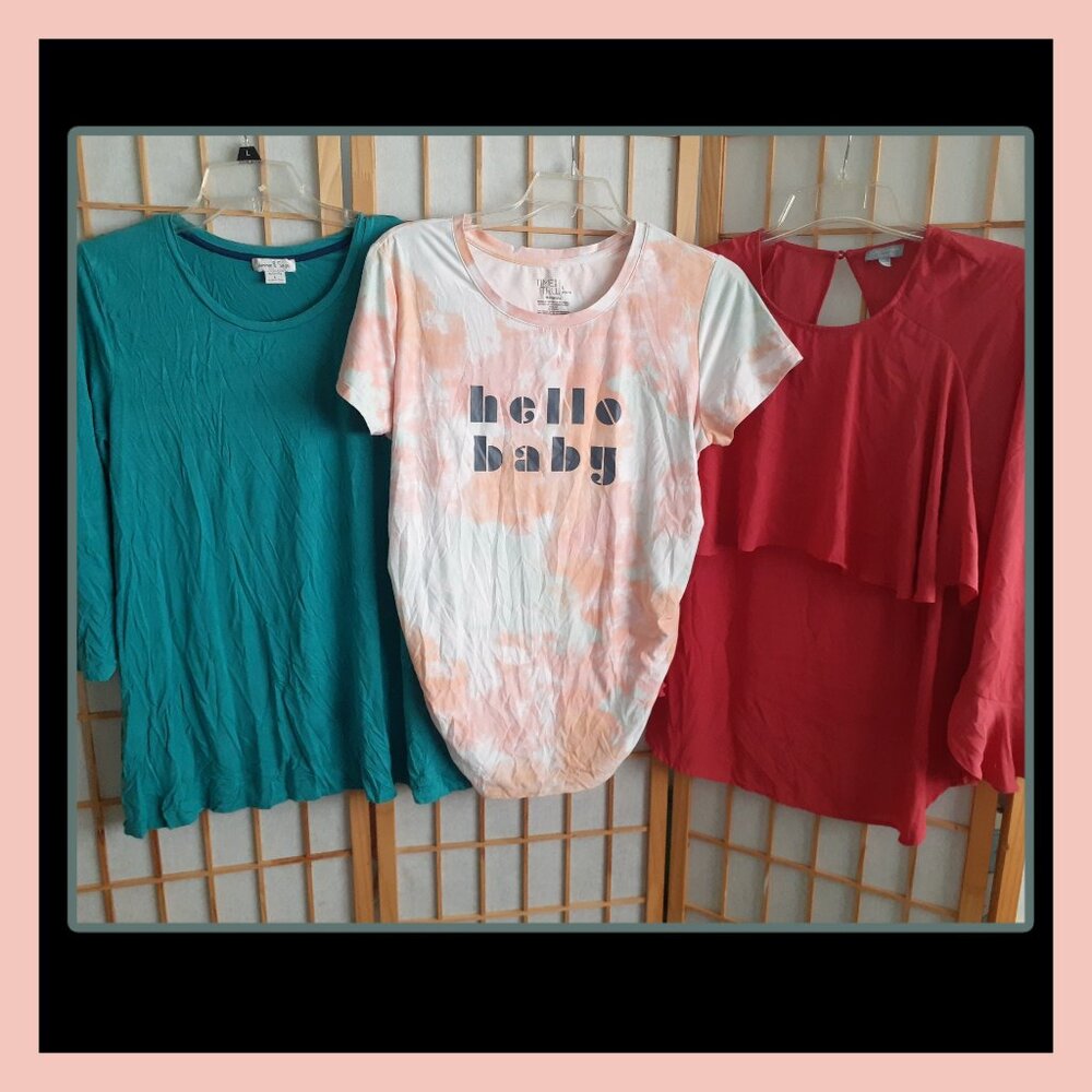 LOT OF 3 MATERNITY TOPS SHIRTS TIME AND TRU~OCTAVIA~SUMMER & SAGE~WOMENS SIZE L